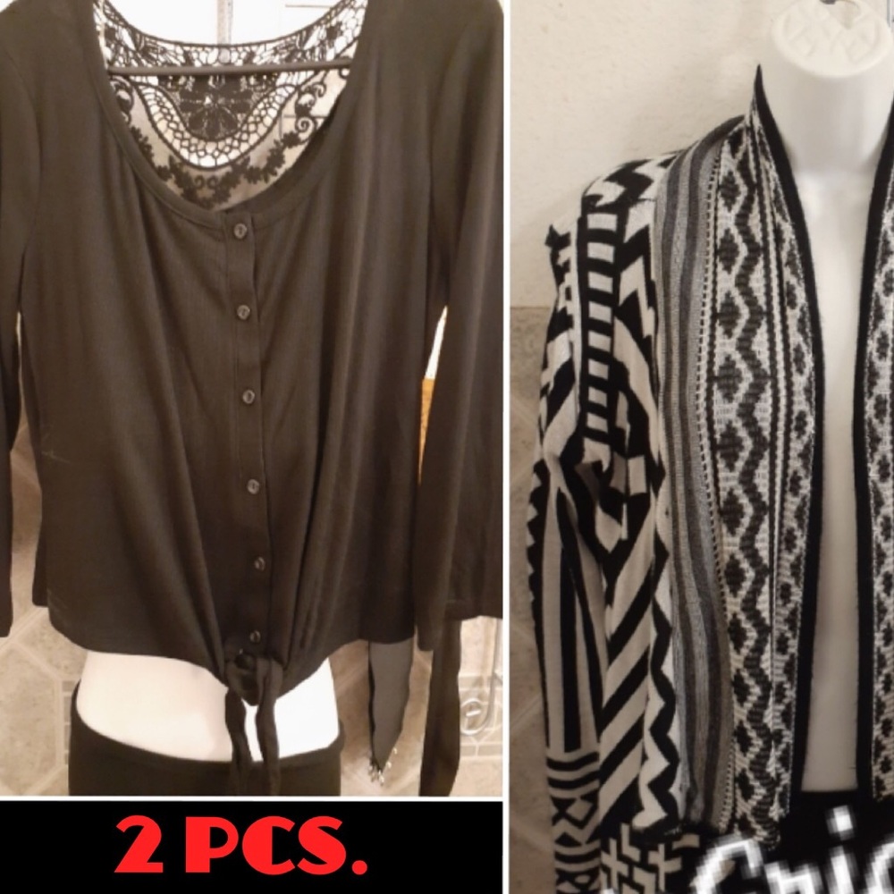 Vintage: knitted Black & White cardigan & top.